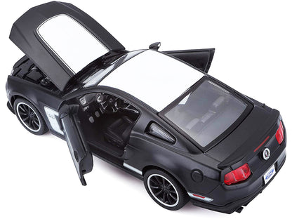 2012 Ford Mustang Boss 302 Matt Black and White 1/24 Diecast Model Car by Maisto-DiecastModeler.com