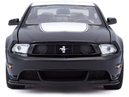 2012 Ford Mustang Boss 302 Matt Black and White 1/24 Diecast Model Car by Maisto-DiecastModeler.com