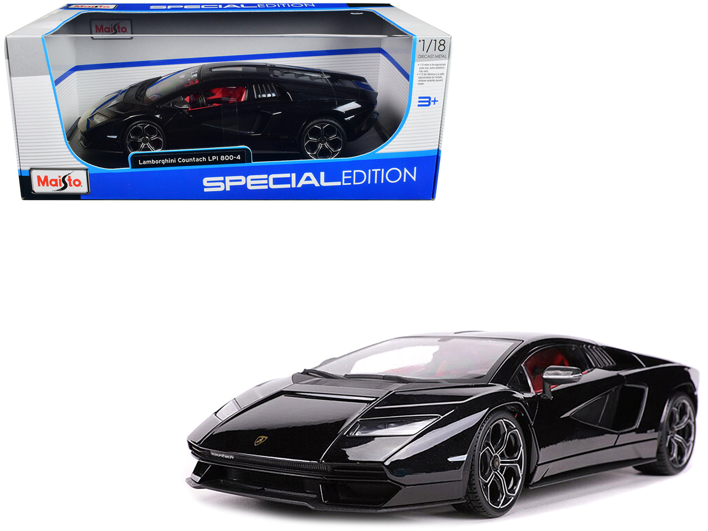 Lamborghini Countach LPI 800-4 Black with Red Interior "Special Edition" 1/18 Diecast Model Car by Maisto-DiecastModeler.com