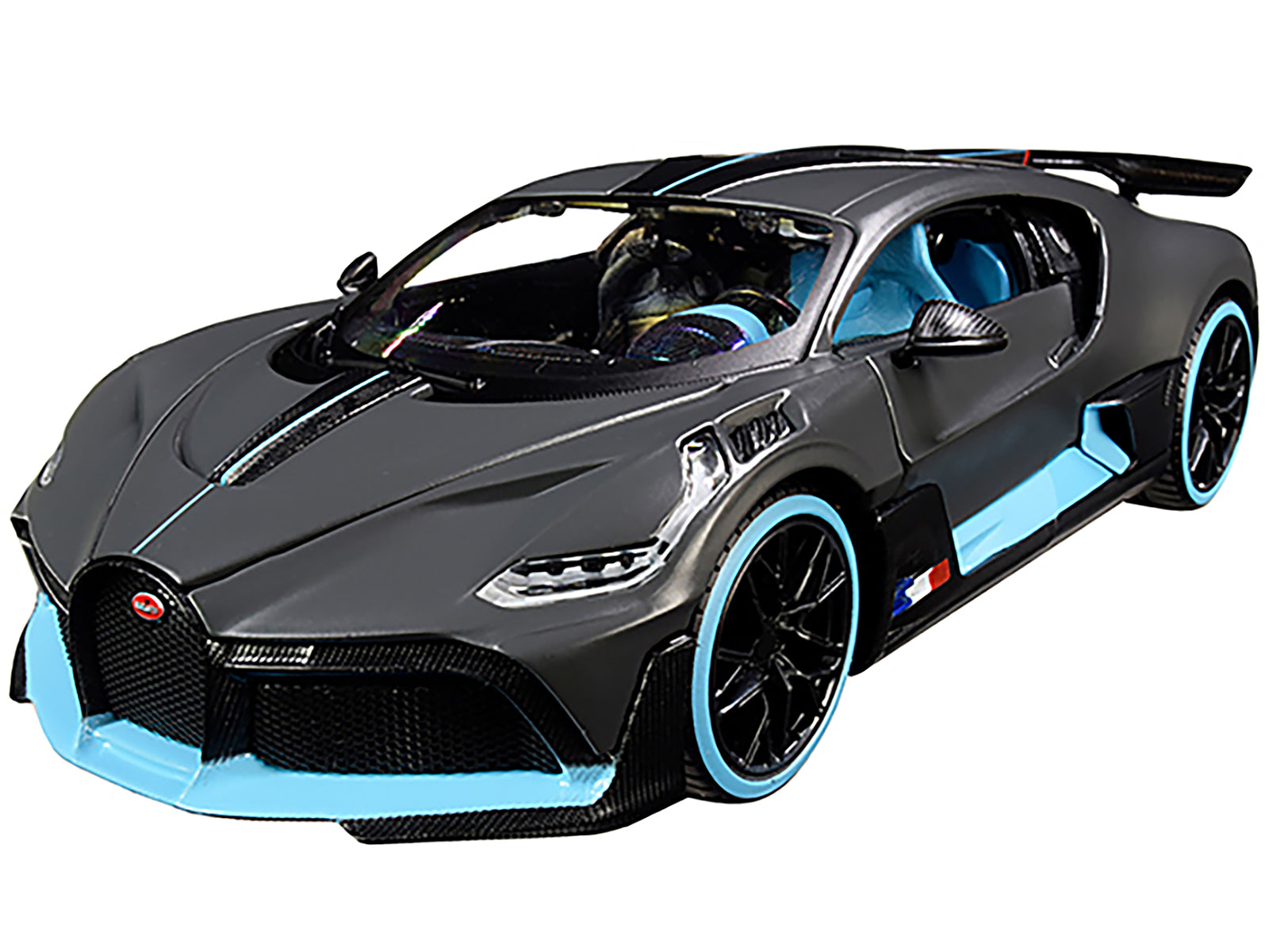 Bugatti Divo Satin Charcoal Gray with Carbon and Blue Accents "Special Edition" 1/24 Diecast Model Car by Maisto-DiecastModeler.com
