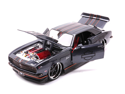1968 Chevrolet Camaro Z/28 Dark Gray Metallic with Black and Orange Stripes "Harley Davidson" "H-D Custom" 1/24 Diecast Model Car by Maisto-DiecastModeler.com