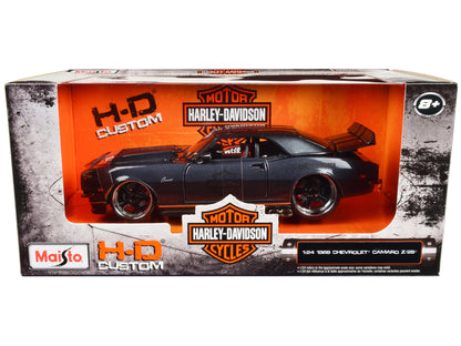 1968 Chevrolet Camaro Z/28 Dark Gray Metallic with Black and Orange Stripes "Harley Davidson" "H-D Custom" 1/24 Diecast Model Car by Maisto-DiecastModeler.com
