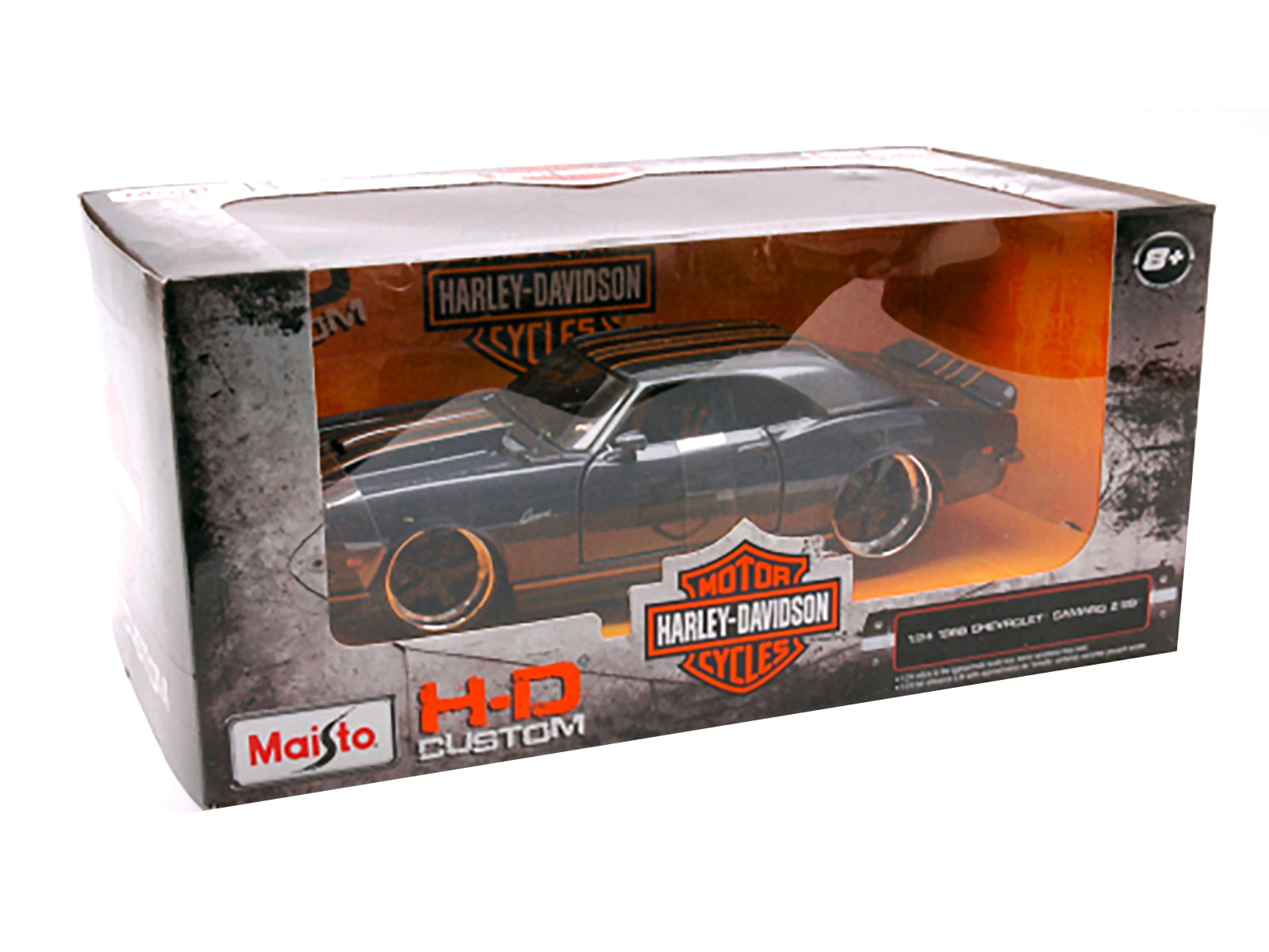 1968 Chevrolet Camaro Z/28 Dark Gray Metallic with Black and Orange Stripes "Harley Davidson" "H-D Custom" 1/24 Diecast Model Car by Maisto-DiecastModeler.com