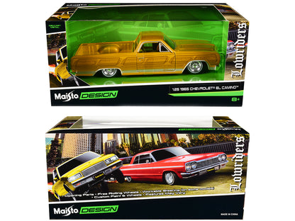 1965 Chevrolet El Camino Lowrider Gold Metallic with Graphics "Lowriders" Series 1/25 Diecast Model Car by Maisto