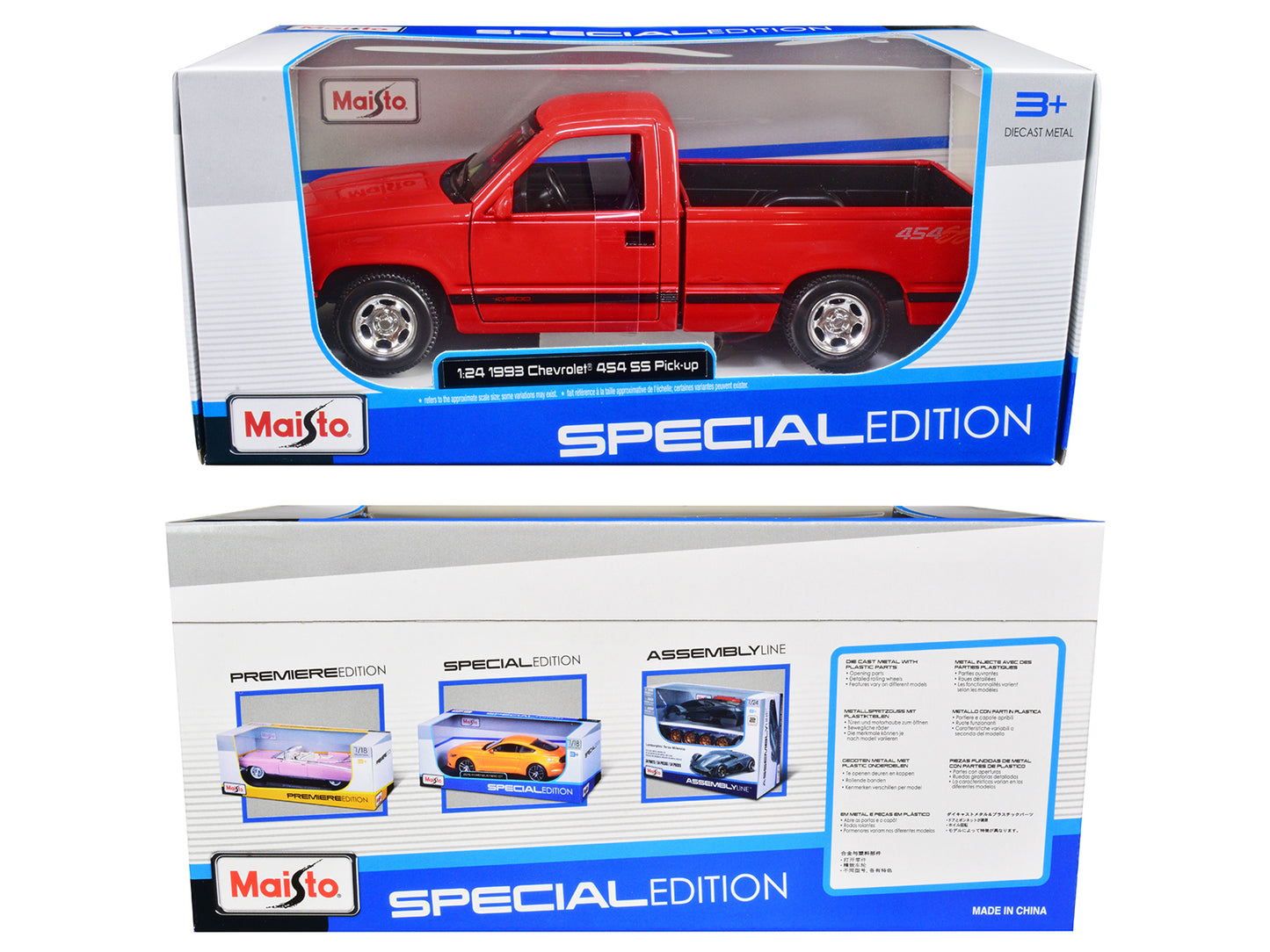 1993 Chevrolet 454 SS Pickup Truck Red 1/24 Diecast Model Car by Maisto