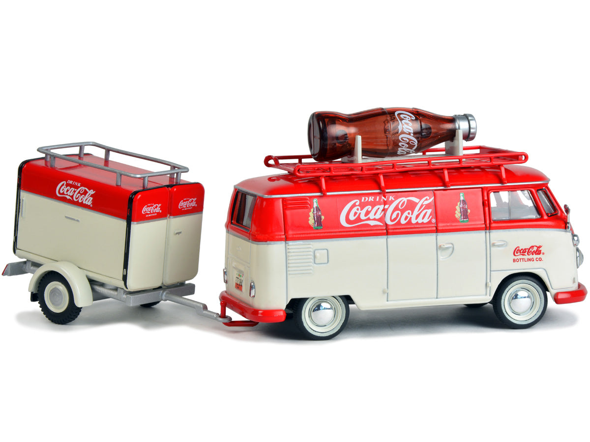 1960 Volkswagen T1 Kombi Van with Trailer Red and Cream "Coca Cola" 1/43 Diecast Model Car by Motorcity Classics-DiecastModeler.com