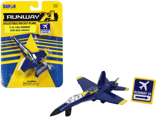 McDonnell Douglas F/A-18A Hornet Fighter Aircraft Blue "United States Navy Blue Angels #2" with Runway 24 Sign Diecast Model Airplane by Runway24-DiecastModeler.com
