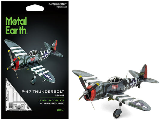 Model Kit Republic P-47 Thunderbolt Fighter Aircraft "The Jug" United States Army Air Forces (Moderate Difficulty) Steel Model by Metal Earth-DiecastModeler.com