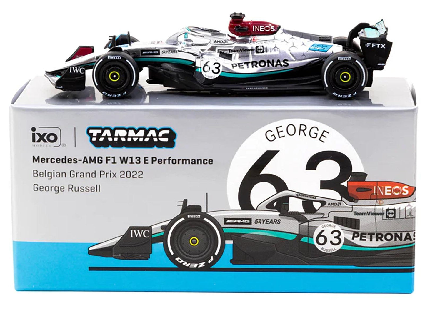 Mercedes-AMG F1 W13 E Performance #63 George Russell Formula One F1 "Belgian GP" (2022) "Global64" Series 1/64 Diecast Model Car by Tarmac Works-DiecastModeler.com