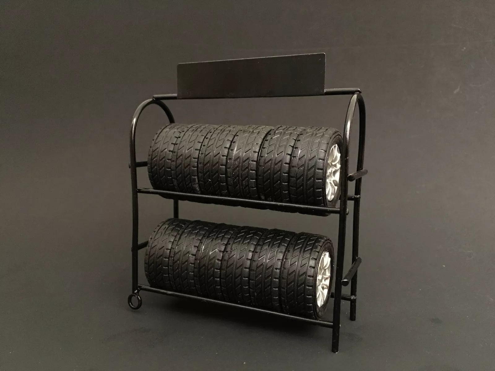 Metal Tire Rack with Rims and Tires for 1/18 Scale Models by American Diorama-DiecastModeler.com