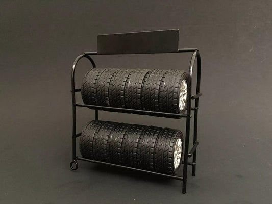 Metal Tire Rack with Rims and Tires for 1/18 Scale Models by American Diorama-DiecastModeler.com