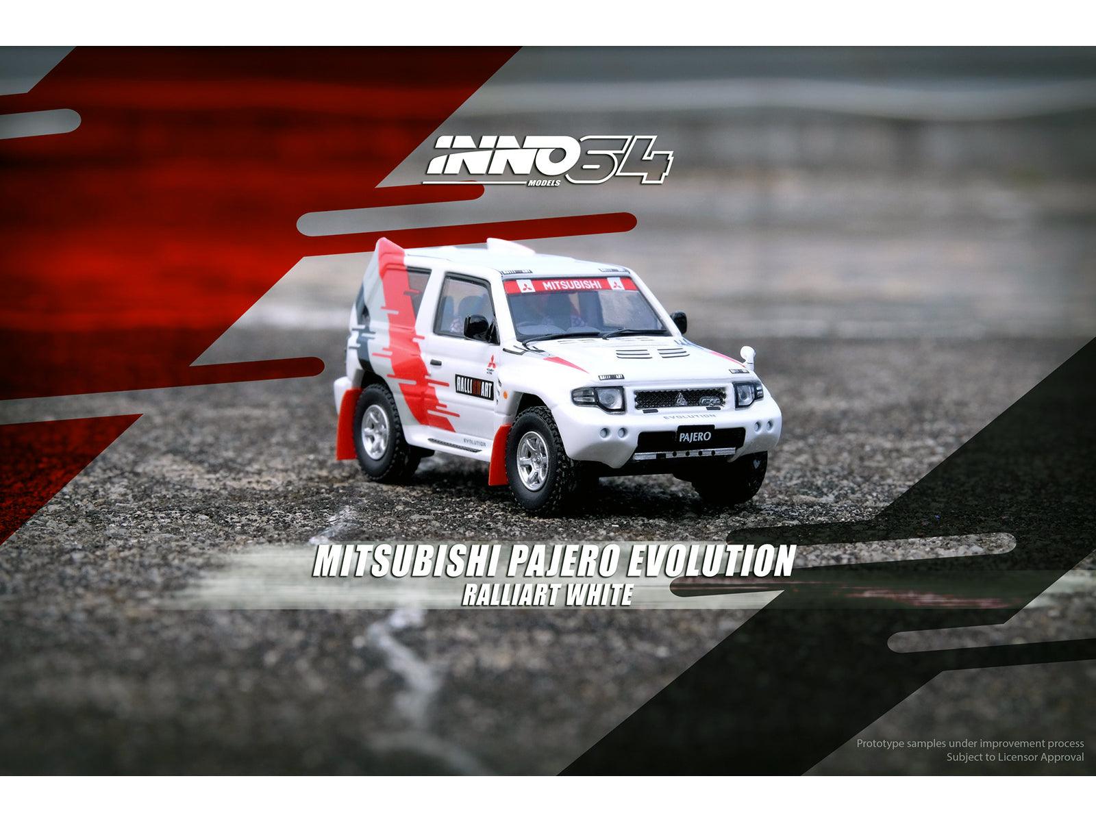 Mitsubishi Pajero Evolution RHD (Right Hand Drive) White with Graphics "Ralliart" 1/64 Diecast Model Car by Inno Models-DiecastModeler.com