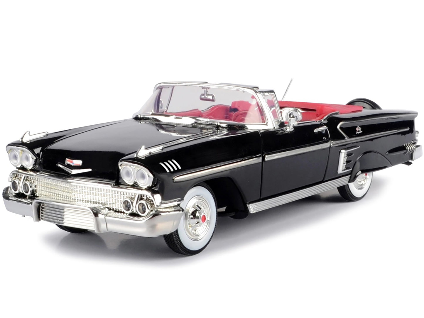 1958 Chevrolet Impala Convertible Black with Red Interior "Timeless Classics" 1/18  Diecast Model Car by Motormax