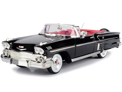 1958 Chevrolet Impala Convertible Black with Red Interior "Timeless Classics" 1/18  Diecast Model Car by Motormax