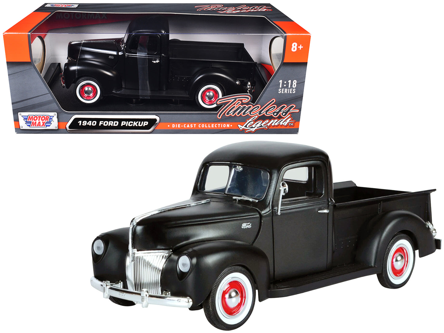 1940 Ford Pickup Matt Black 1/18 Diecast Model Car by Motormax-DiecastModeler.com