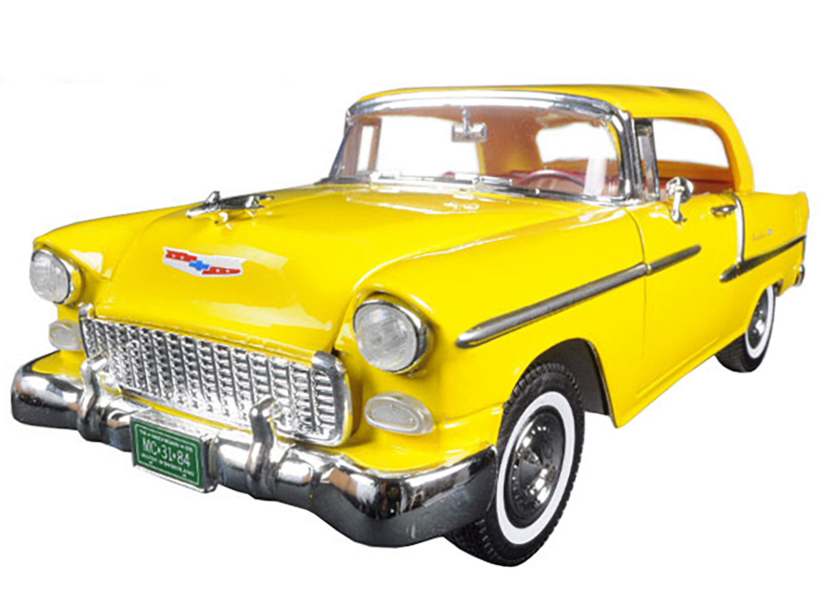 1955 Chevrolet Bel Air Convertible Soft Top Yellow "Timeless Classics" 1/18 Diecast Model Car by Motormax-DiecastModeler.com
