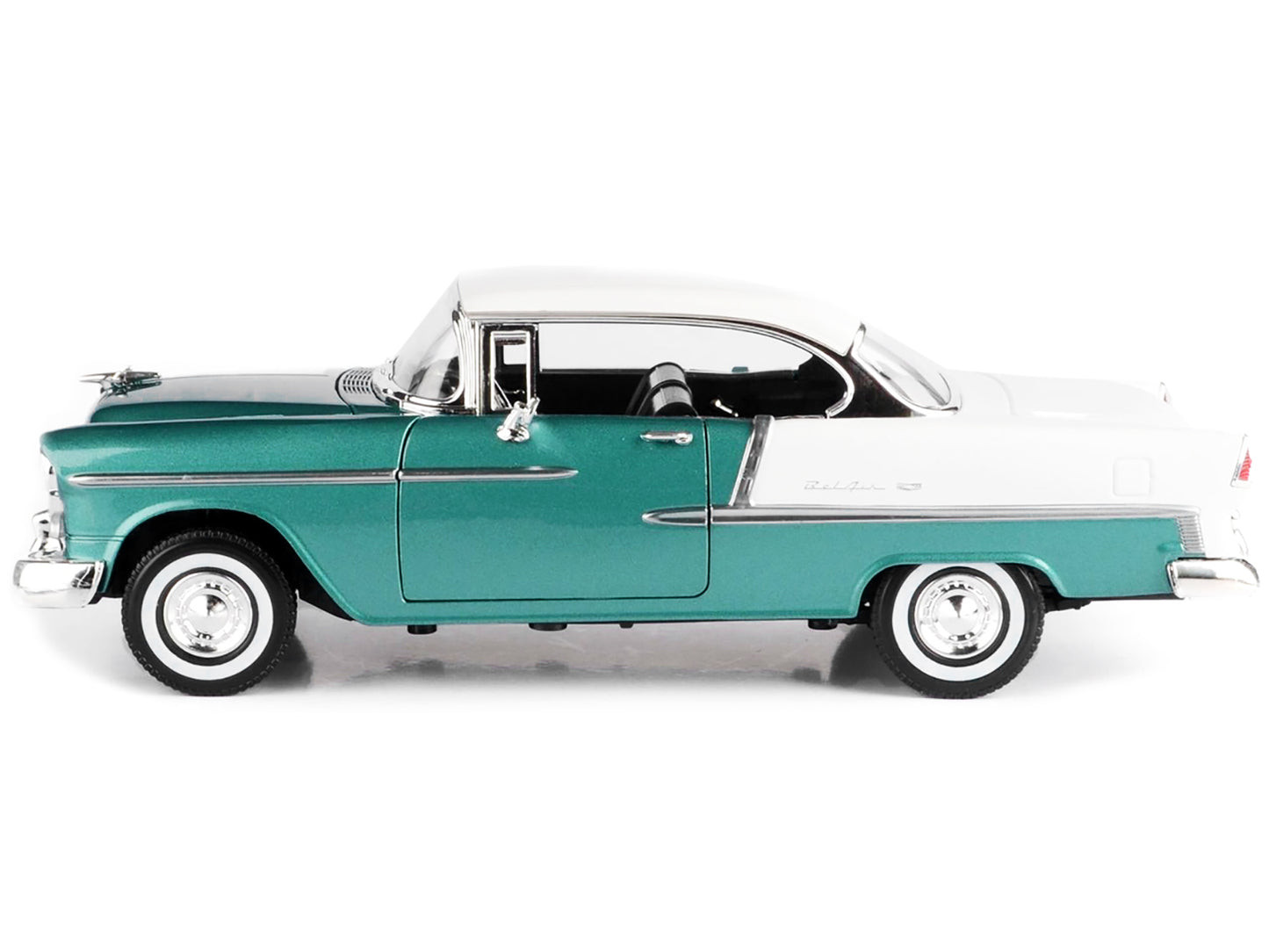 1955 Chevrolet Bel Air Hard Top Green Metallic and White 1/18 Diecast Model Car by Motormax