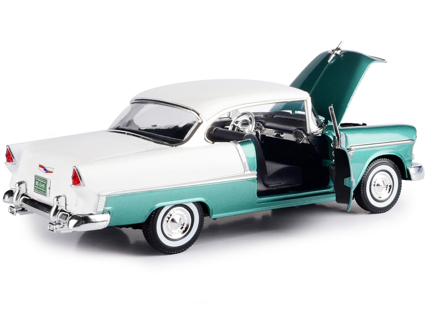 1955 Chevrolet Bel Air Hard Top Green Metallic and White 1/18 Diecast Model Car by Motormax