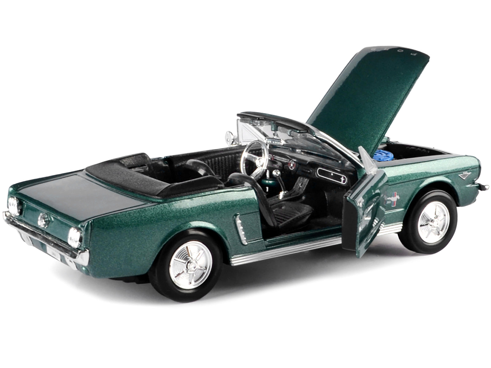 1964 1/2 Ford Mustang Convertible Green Metallic 1/24 Diecast Model Car by Motormax-DiecastModeler.com