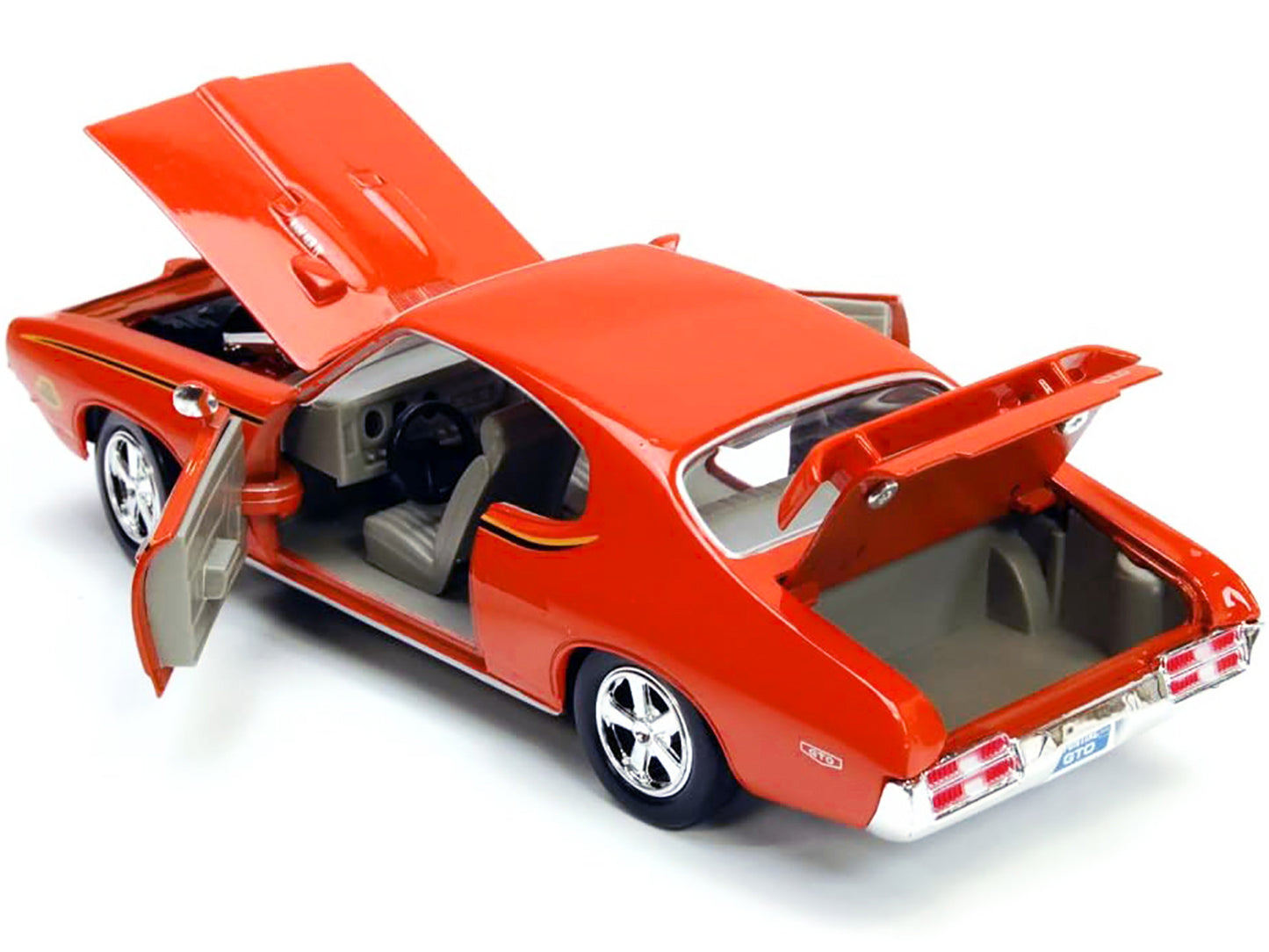 1969 Pontiac GTO Judge Orange with Stripes 1/24 Diecast Model Car by Motormax-DiecastModeler.com