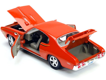 1969 Pontiac GTO Judge Orange with Stripes 1/24 Diecast Model Car by Motormax-DiecastModeler.com