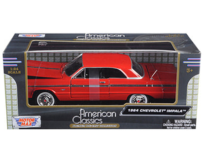 1964 Chevrolet Impala Red 1/24 Diecast Model Car by Motormax