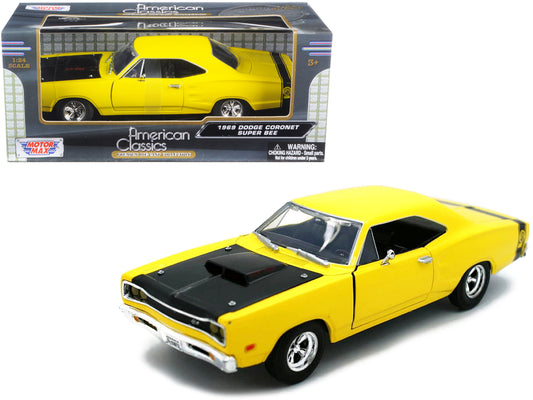1969 Dodge Coronet Super Bee Yellow 1/24 Diecast Car Model by Motormax-DiecastModeler.com