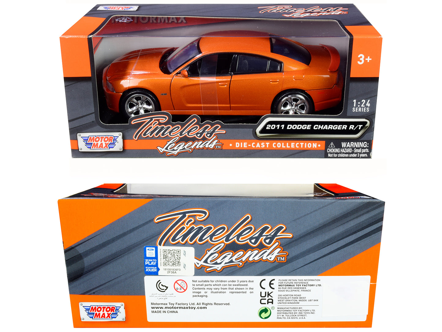 2011 Dodge Charger R/T Hemi Metallic Orange 1/24 Diecast Model Car by Motormax