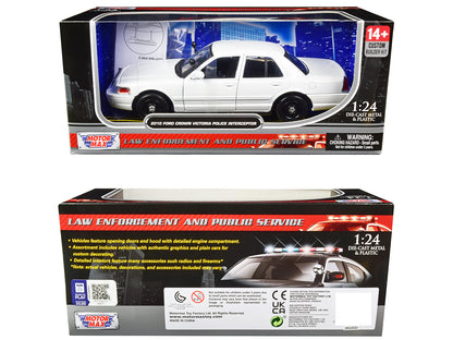 2010 Ford Crown Victoria Police Interceptor Unmarked White "Custom Builder's Kit" Series 1/24 Diecast Model Car by Motormax