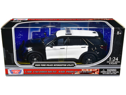 2022 Ford Police Interceptor Utility Unmarked Black and White 1/24 Diecast Model Car by Motormax