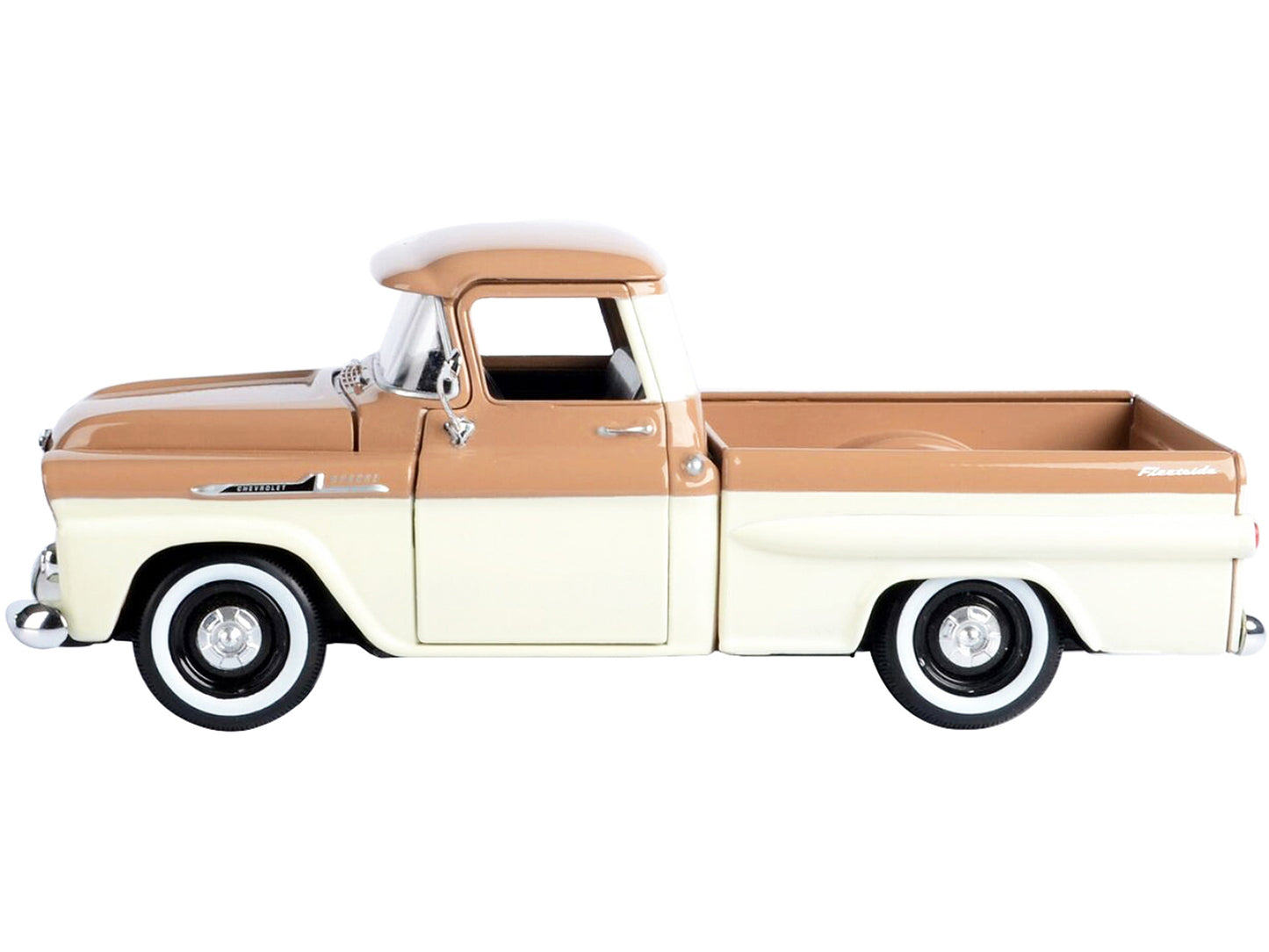 1958 Chevrolet Apache Fleetside Pickup Truck Brown and Beige 1/24 Diecast Model Car by Motormax-DiecastModeler.com