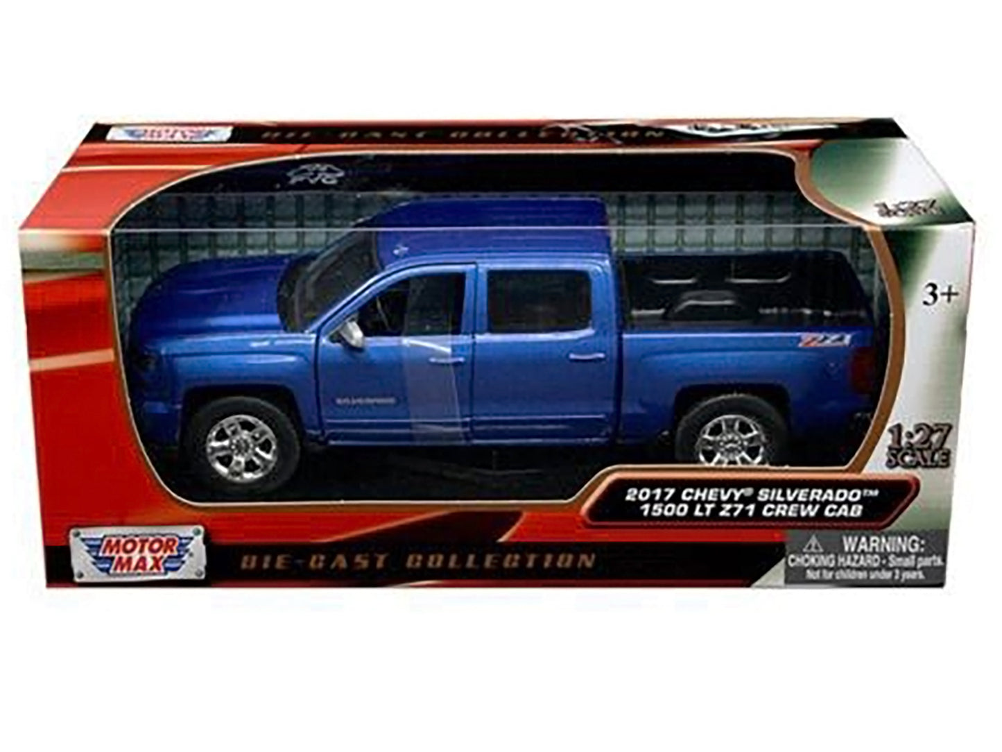 2017 Chevrolet Silverado 1500 LT Z71 Crew Cab Pickup Truck Blue 1/27 Diecast Model Car by Motormax-DiecastModeler.com
