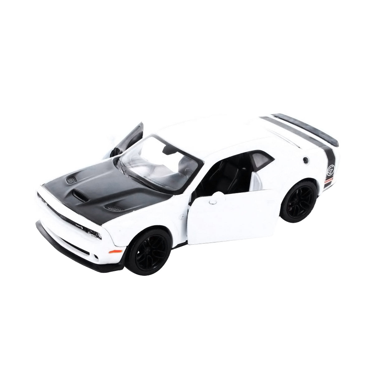 2018 Dodge Challenger SRT Hellcat Widebody White with Black Hood 1/24 Diecast Model Car by Motormax-DiecastModeler.com