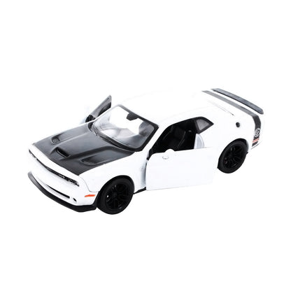 2018 Dodge Challenger SRT Hellcat Widebody White with Black Hood 1/24 Diecast Model Car by Motormax-DiecastModeler.com