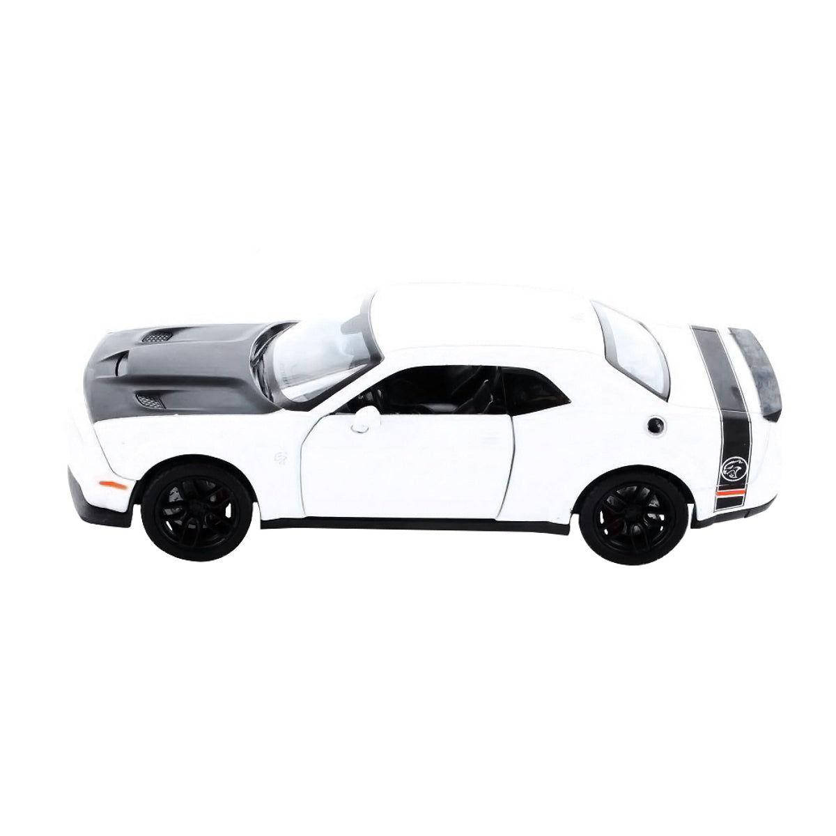 2018 Dodge Challenger SRT Hellcat Widebody White with Black Hood 1/24 Diecast Model Car by Motormax-DiecastModeler.com