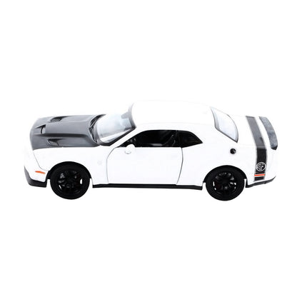 2018 Dodge Challenger SRT Hellcat Widebody White with Black Hood 1/24 Diecast Model Car by Motormax-DiecastModeler.com
