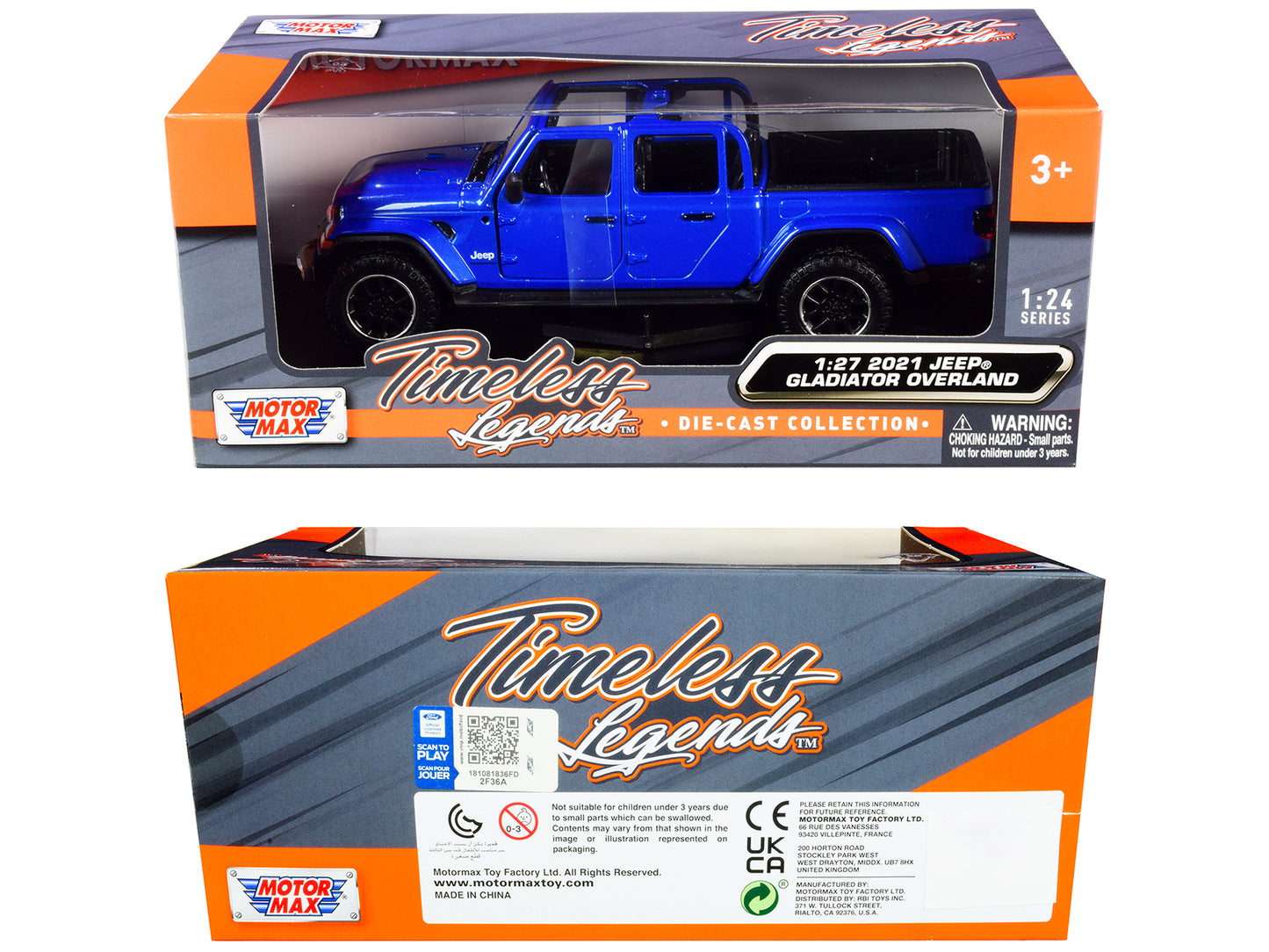 2021 Jeep Gladiator Overland (Open Top) Pickup Truck Blue Metallic 1/24-1/27 Diecast Model Car by Motormax-DiecastModeler.com