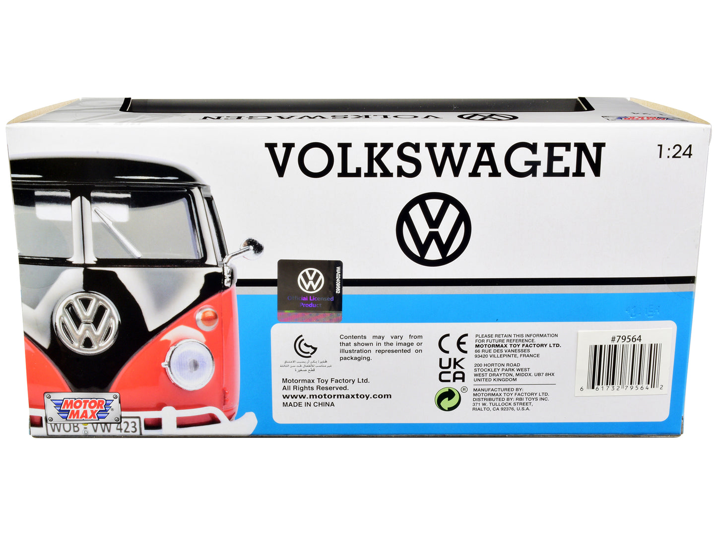 Volkswagen Type 2 (T1) Fire Van "Feuerwehr" Red 1/24 Diecast Model Car by Motormax