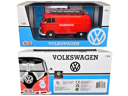 Volkswagen Type 2 (T1) Fire Van "Feuerwehr" Red 1/24 Diecast Model Car by Motormax