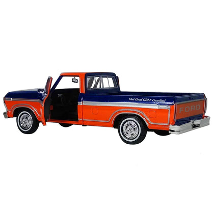 1979 Ford F-150 Custom Pickup Truck "Gulf" Dark Blue and Orange 1/24 Diecast Model Car by Motormax