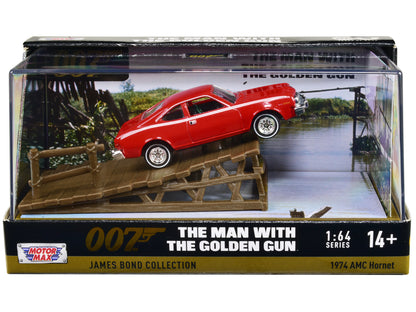 1974 AMC Hornet Red with White Stripes James Bond 007 "The Man with the Golden Gun" (1974) Movie with Display 1/64 Diecast Model Car by Motormax-DiecastModeler.com