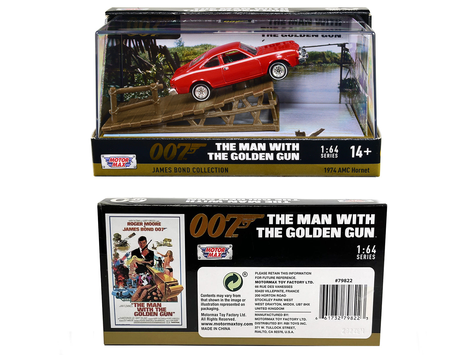 1974 AMC Hornet Red with White Stripes James Bond 007 "The Man with the Golden Gun" (1974) Movie with Display 1/64 Diecast Model Car by Motormax-DiecastModeler.com