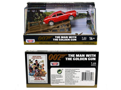 1974 AMC Hornet Red with White Stripes James Bond 007 "The Man with the Golden Gun" (1974) Movie with Display 1/64 Diecast Model Car by Motormax-DiecastModeler.com