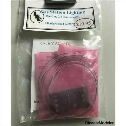 Model railroad, gas station lighting, welder-DiecastModeler.com