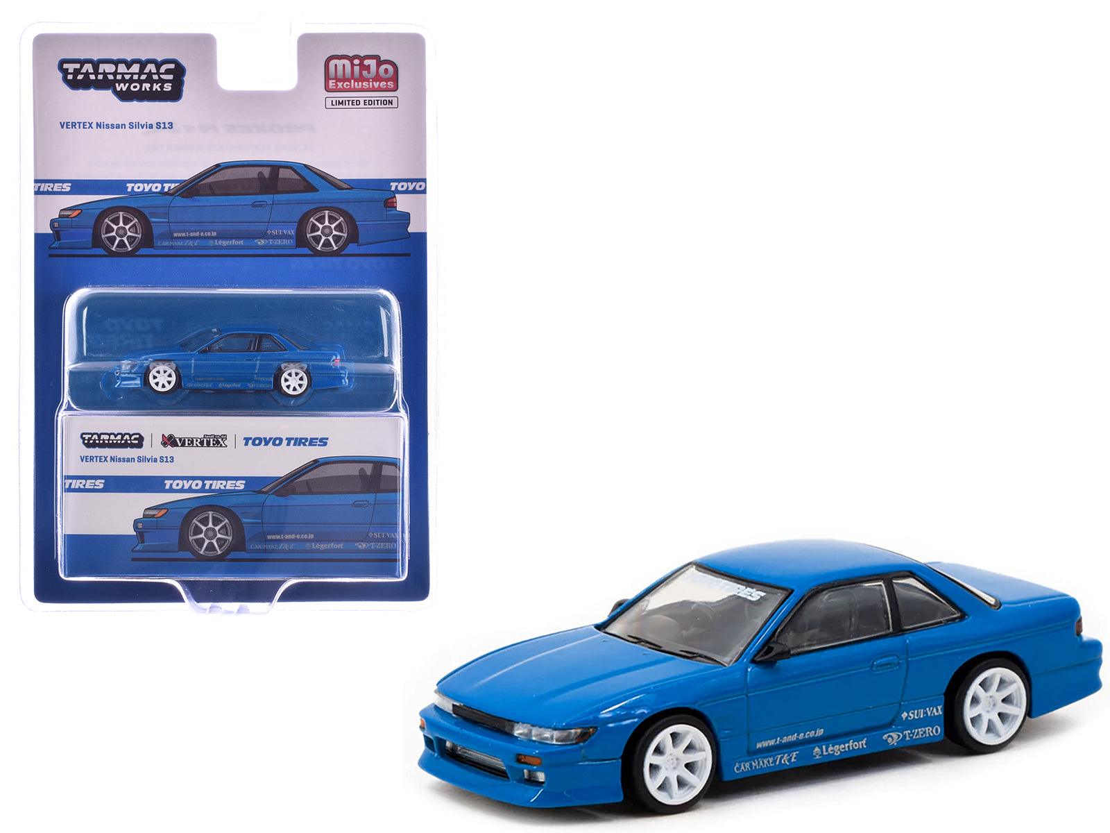 Nissan Silvia (S13) Vertex RHD (Right Hand Drive) Blue Metallic "Toyo Tires" "Global64" Series 1/64 Diecast Model by Tarmac Works-DiecastModeler.com
