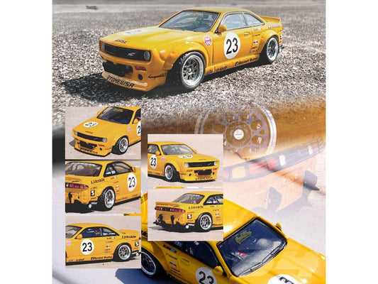 Nissan Silvia (S14) Boss RHD (Right Hand Drive) #23 Yellow "Rocket Bunny - SEMA (Specialty Equipment Market Association) Show 2015" 1/64 Diecast Model Car by Inno Models-DiecastModeler.com