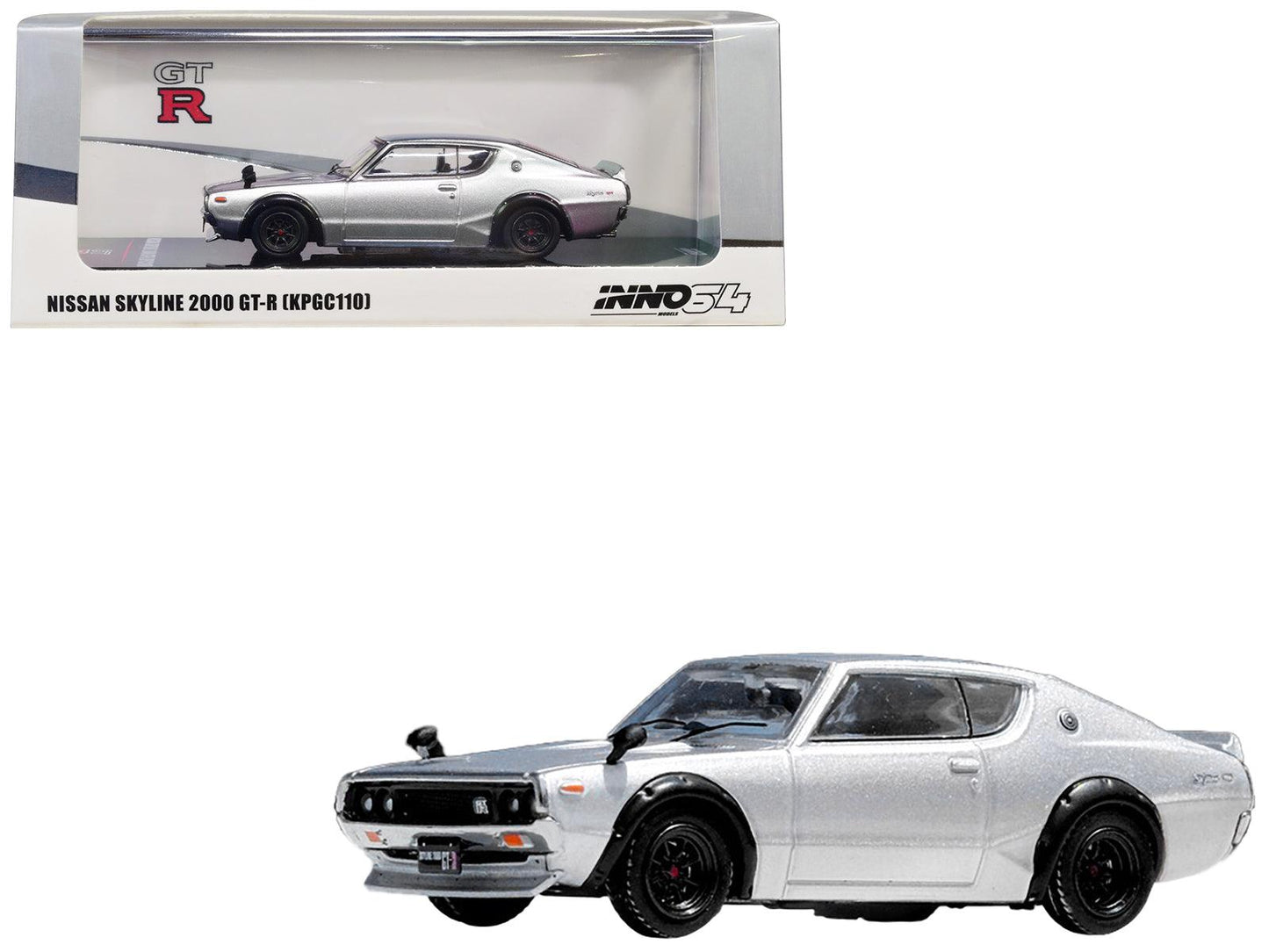 Nissan Skyline 2000 GT-R (KPGC110) RHD (Right Hand Drive) Silver Metallic 1/64 Diecast Model Car by Inno Models-DiecastModeler.com