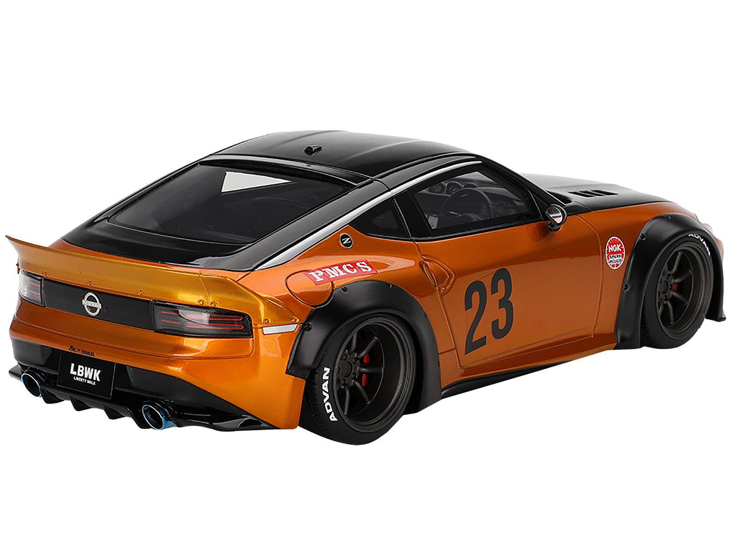 Nissan Z RHD (Right Hand Drive) #23 "LB-NATION WORKS" Orange Metallic with Matt Black Hood and Black Top 1/18 Model Car by Top Speed-DiecastModeler.com