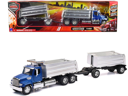 Freightliner 114SD Dump Truck with Twin Dump Body Blue "Long Haul Trucker" Series 1/32 Diecast Model by New Ray-DiecastModeler.com