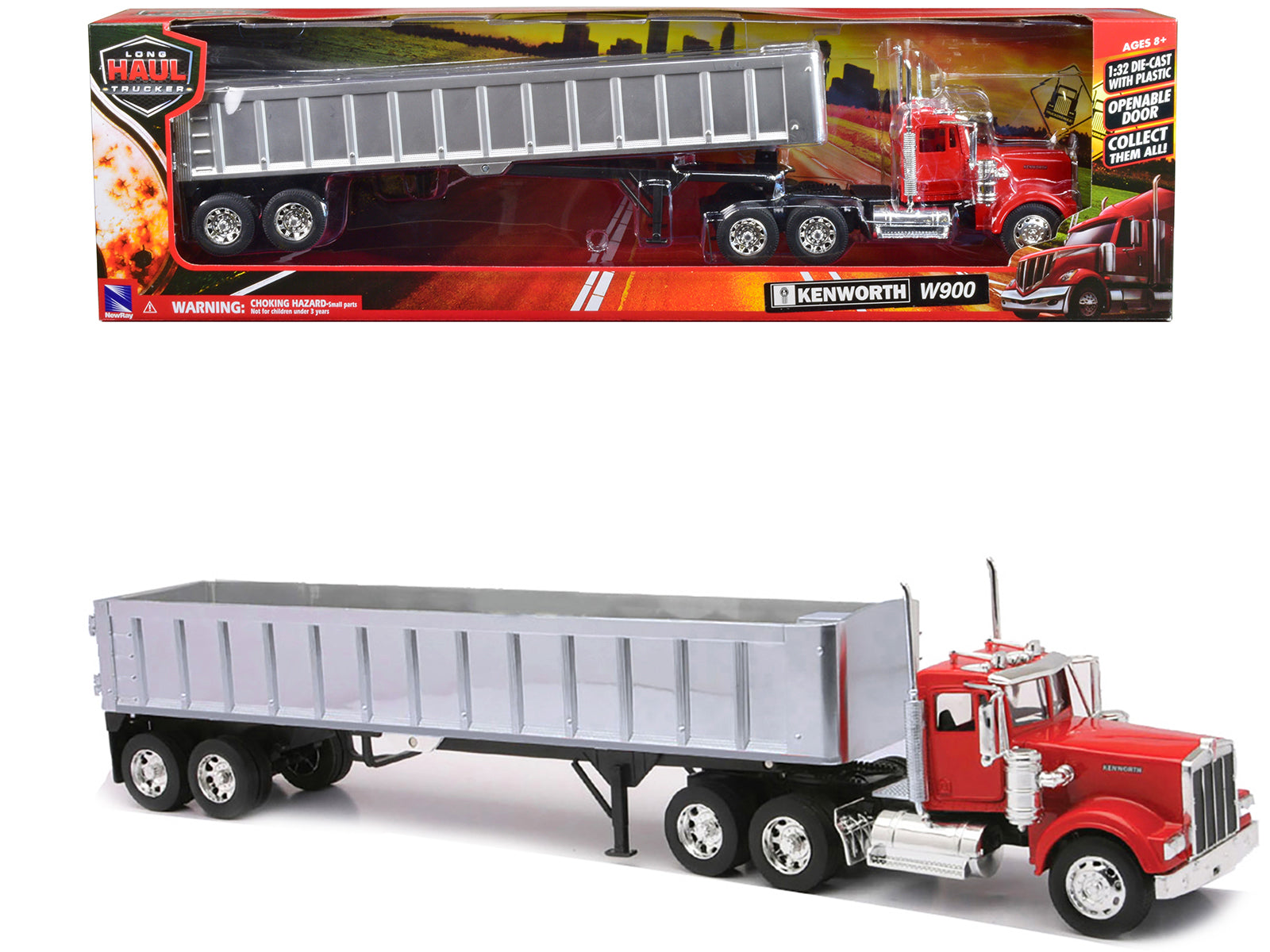 Kenworth W900 Frameless Dump Truck Red and Chrome "Long Haul Trucker" Series 1/32 Diecast Model by New Ray-DiecastModeler.com